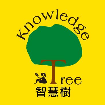 知识树标志，绿色树冠和黄色背景。