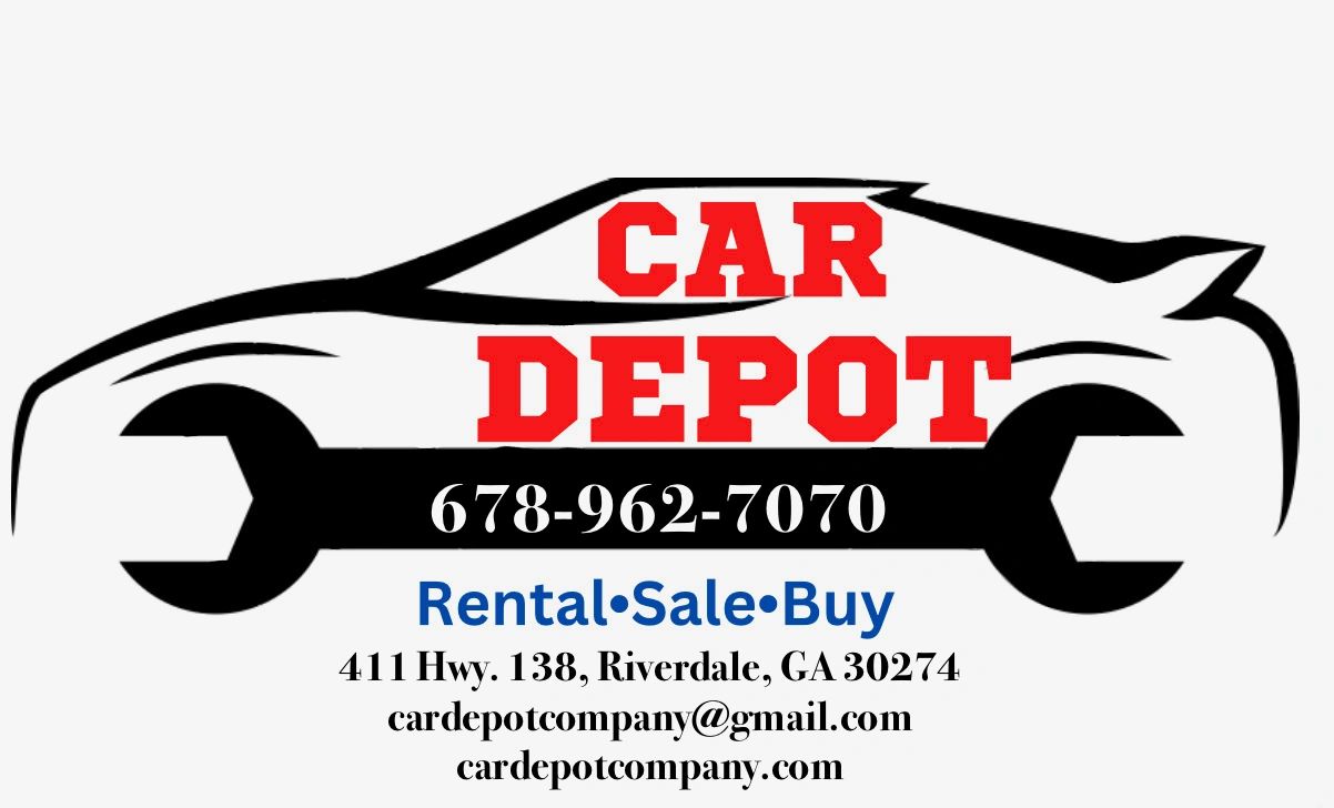 Car Depot logo with contact info and services: rental, sale, buy.