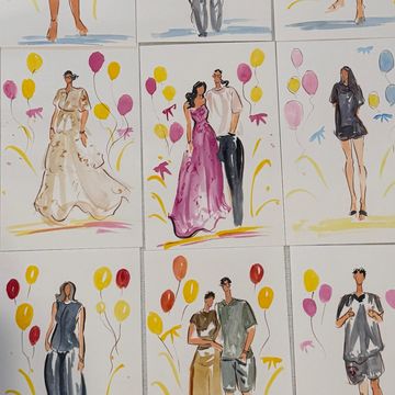 A whole-day live wedding painting experience starts from check-in time with multiple artists.
