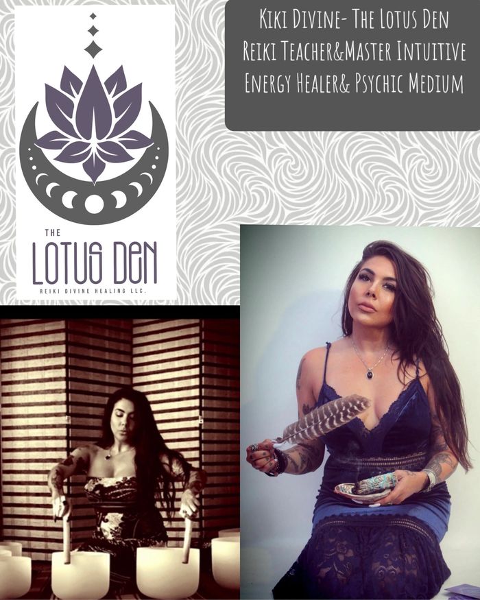 Kiki Divine, Reiki teacher and psychic medium, in spiritual healing settings.