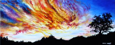   "Startled Sunset" | Oil & Acrylic on Canvas | 16x40" 