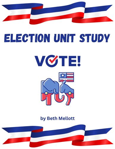 HomeschooLegacy's Election Unit Study cover with an elephant, a donkey and a flag.