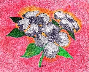 Botanical Art pen and ink, colored pencils, works on paper, framed 16x20x1.5 in/40.64x50.8x3.81 cm