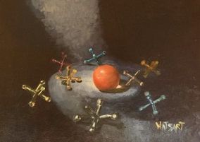 Nostalgic-The Game of Jacks, 2022, Oil on Canvas, 12x9 in/30.48x22.86 cm