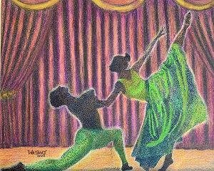 African American Ballet Dancers, 2022, stippling-pen and ink with colored pencil works on paper
