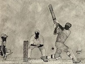 ART-Cricket Players, 2022, stippling-pen and ink with colored pencil works on paper, 