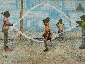 Cultural Art-Double Dutch, 2024, stippling-pen and ink with colored pencil works on paper