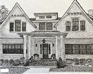 Architectural Grace, 2022, pen and ink with colored pencils work on paper