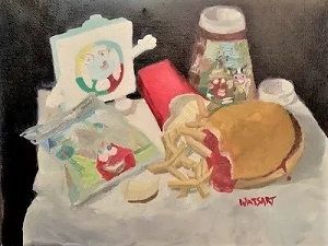 Iconic-Child's Lunch, 2022, oil on canvas, 12x9 in/ 30.48x22.86 cm