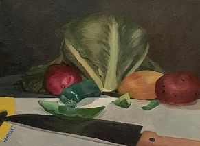Foodie Art-Cabbage and Red Potatoes, 2022, Oil on canvas, 12x9 in/30.48x22.86 cm 