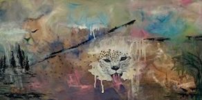 Wild Animal Art-BIG CATS WORLD, 2024, Collage on Canvas, 30x15x2 in/76.2x38.1x5.08 cm