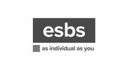 Logo with 'esbs' in white on blue and slogan 'as individual as you'.