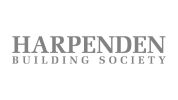 Logo of Harpenden Building Society in purple text.