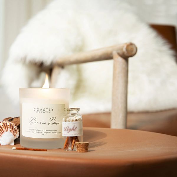 Coastly Candle with Scandinavian home decor.