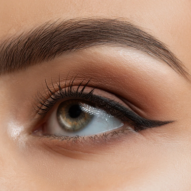Curled lashes on a closed eyelid