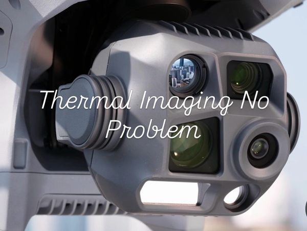 Close-up of a thermal imaging camera device with text overlay.