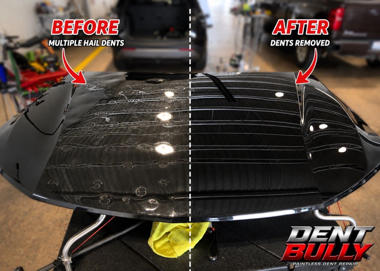 Savannah Dent Repair, The Dent Bully, Hail Damaged Hood, Before and After