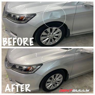 Honda Accord fender dent repaired by The Dent Bully