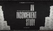 Title screen of the documentary 'An Inconvenient Study' with torn paper edges.
