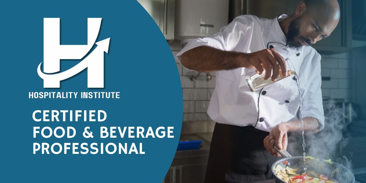 Chef cooking while certified as a food and beverage professional by Hospitality Institute.