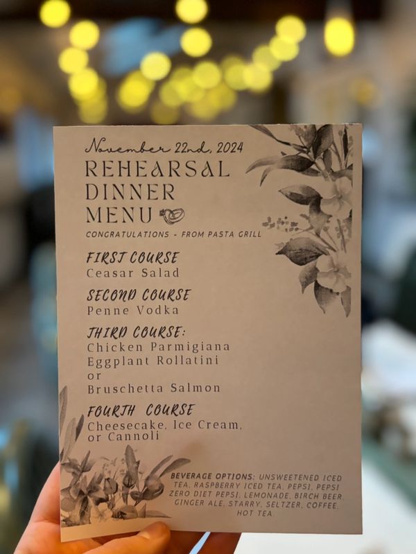 Rehearsal Dinner Full Course Menu