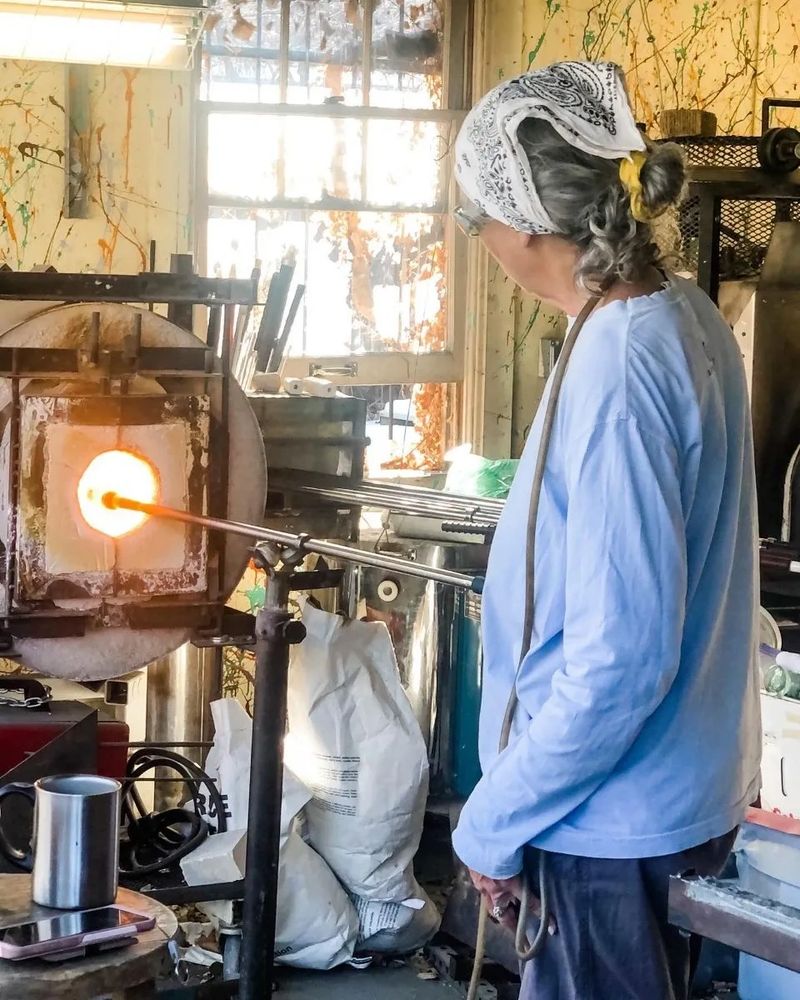 Blowing glass, hot glass, custom glass, blown glass, glass studio