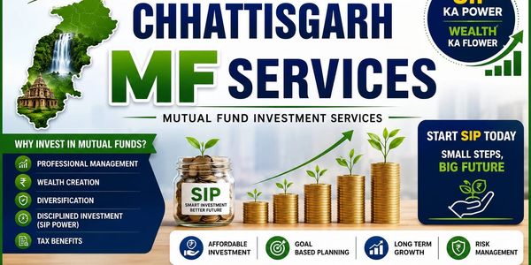 Advertisement for Chhattisgarh Mutual Fund services highlighting SIP benefits and financial growth.