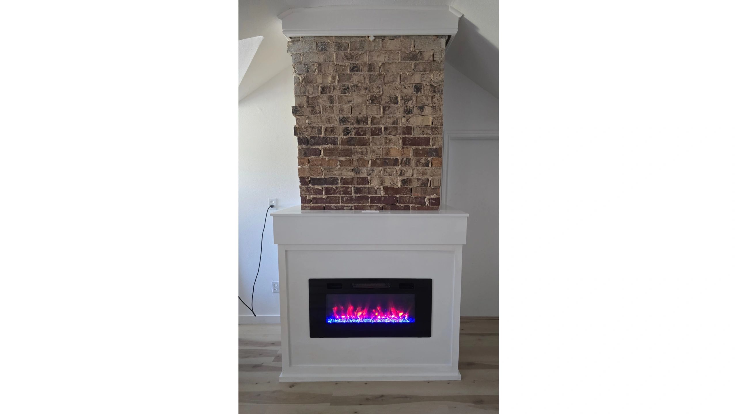 Finish Carpentry & Trim on new Fireplace. Brick Upper Section & Modern Fireplace Hearth. 