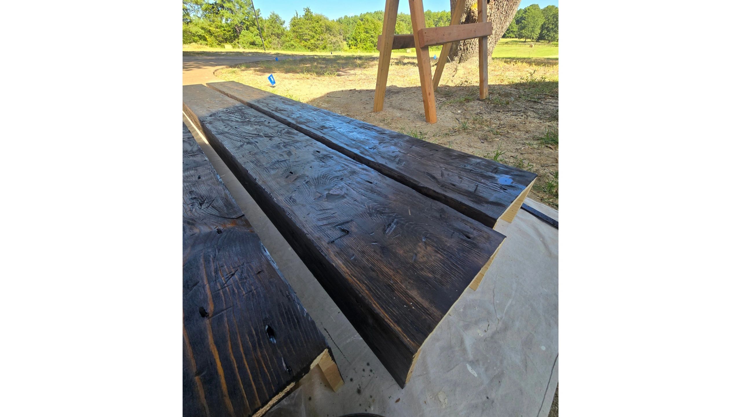 Custom aged wooden Beams to go on vaulted ceiling.