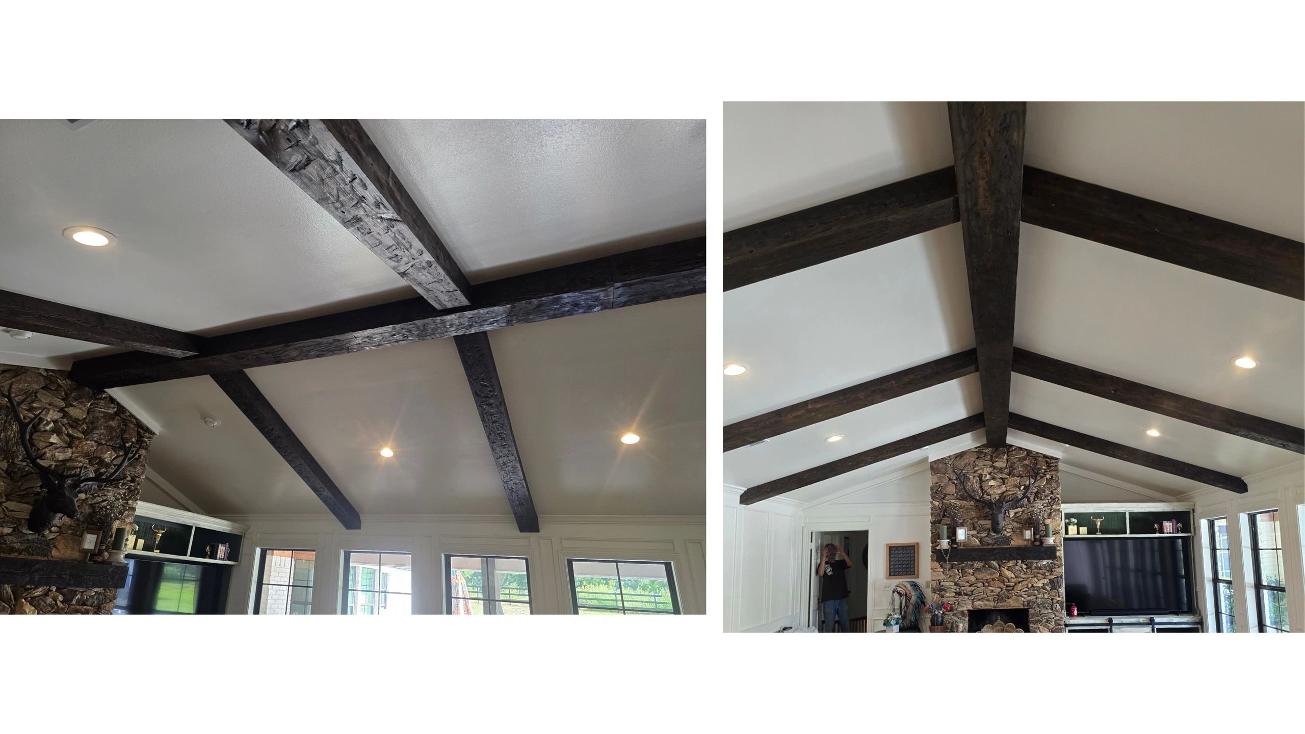 Custom Wooden Aged/Distressed Wooden Beams on Vaulted Ceiling
