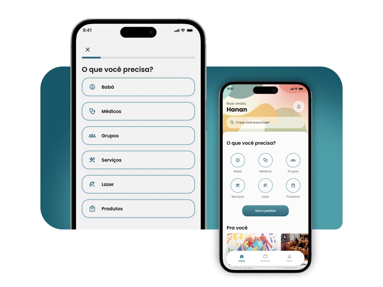 Interface simples de aplicativo listando categorias de serviços e produtos.
