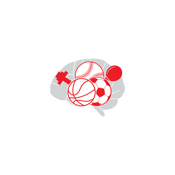 An image of the Lots of Thoughts logo, a gray brain silhouette with red outlines of various sports i