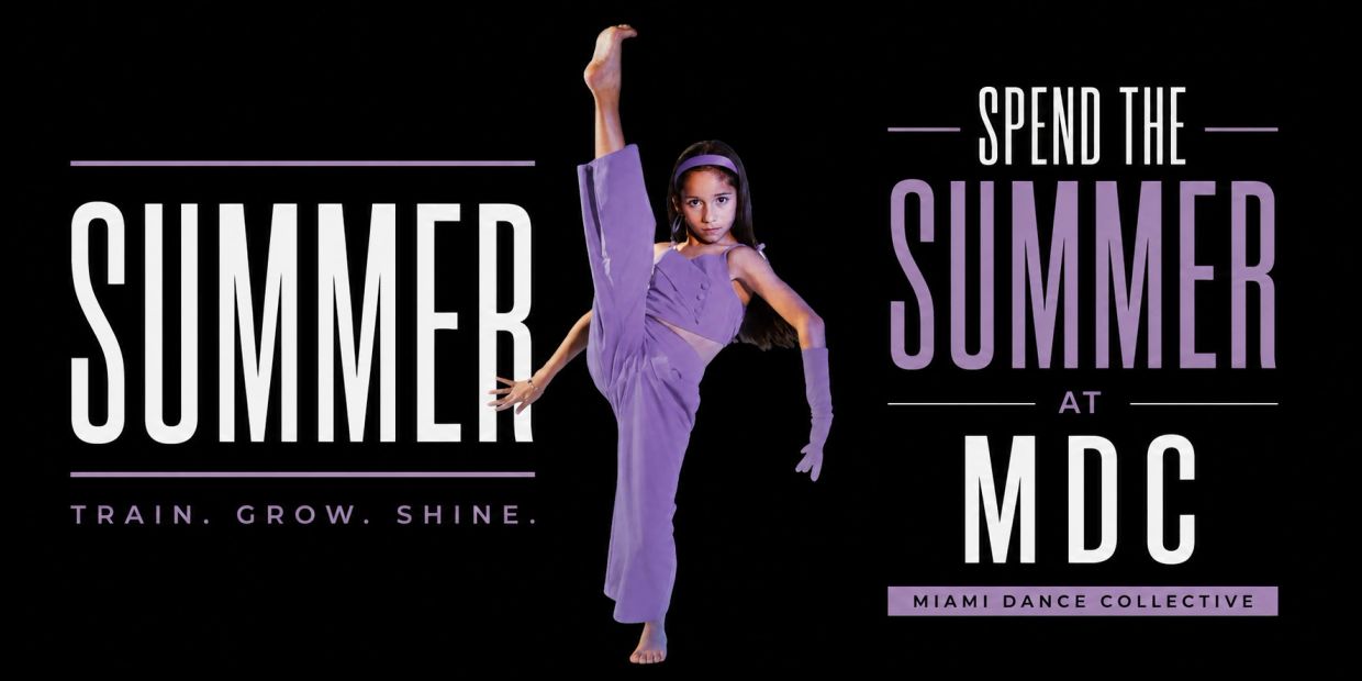 Young dancer promoting Miami Dance Collective summer program.