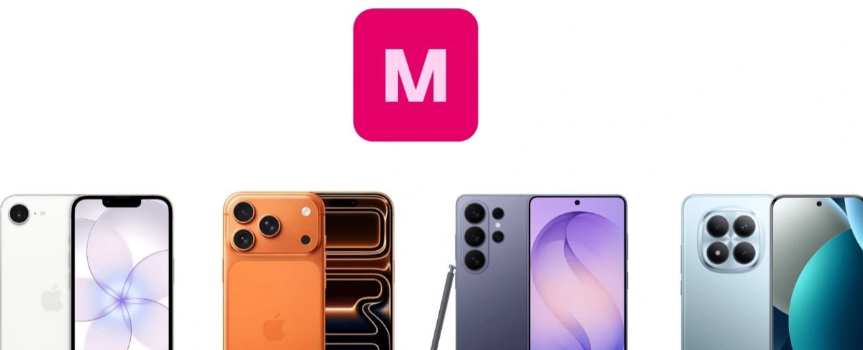 Four modern smartphones from different brands displayed with front and back views.