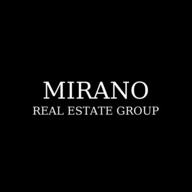 Logo of Mirano Real Estate Group in white on black background.