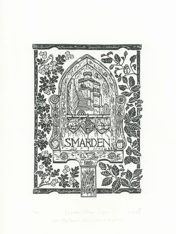 Linocut print Smarden village sign