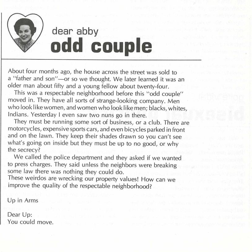 Dear Abby answered a question from someone complaining about diversity.