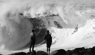 Dave Castro Photography two people watching beach break black and white