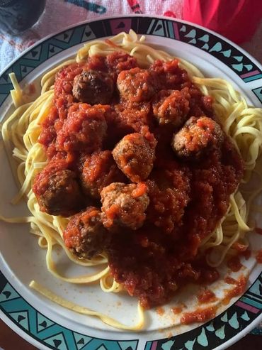 A pasta with meat balls