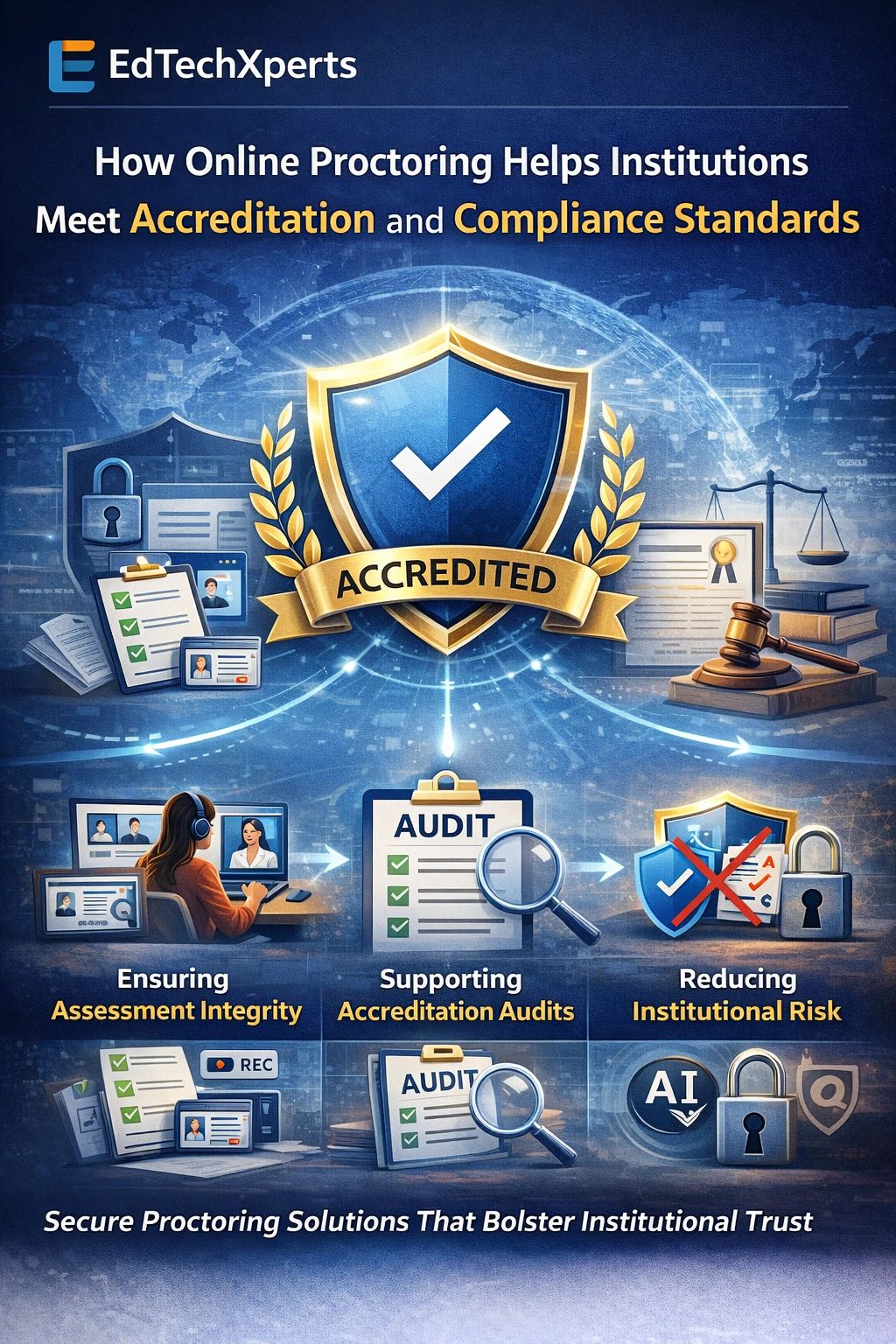 Illustration for the article How Online Proctoring Supports Accreditation and Compliance