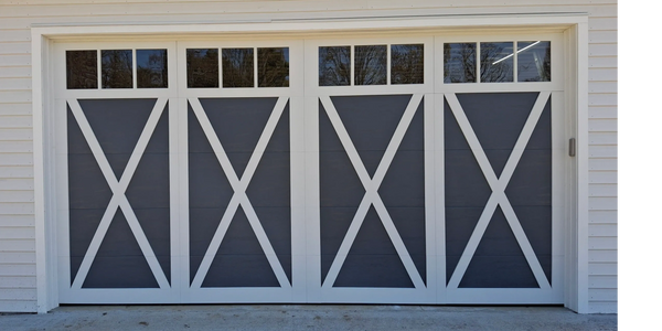 Haas Carriage House Garage Door With Charcoal Base and White Overlay