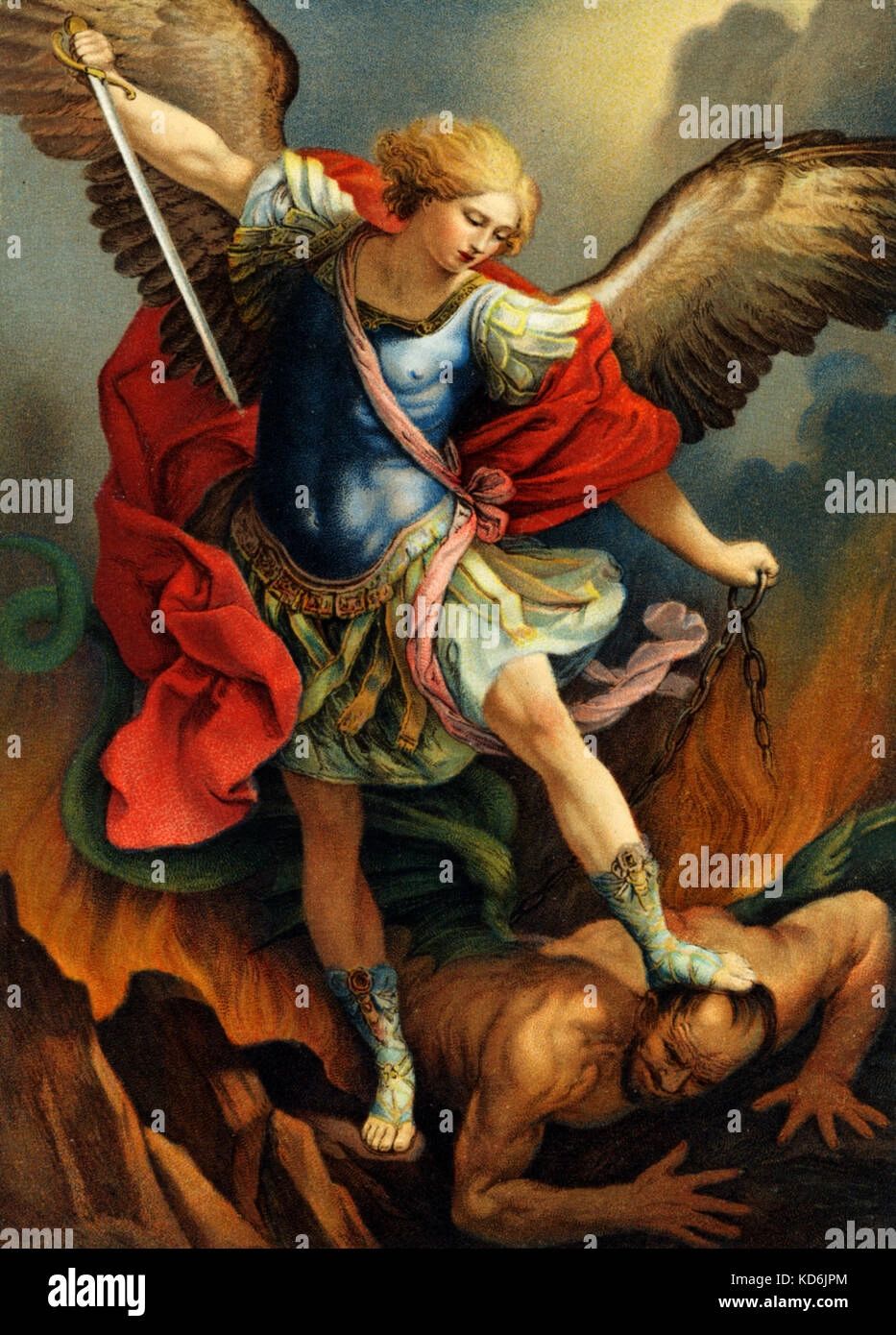 El arcángel San Miguel matando al diablo. Pintura de Guido Reni, 1575-1642. Roma. (https://www.alamy.es/foto-el-arcangel-san-miguel-matando-al-diablo-pintura-de-guido-reni-1575-1642-roma-163030300.html)