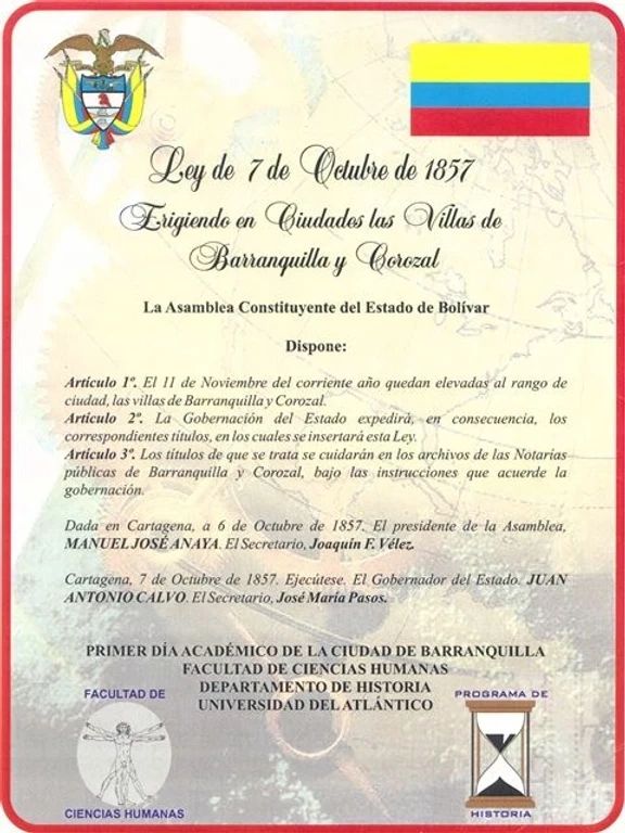 Barranquilla no fue fundada el 7 de abril de 1813 como muchos piensan sino apenas convertida en Villa. Su verdadera designación como ciudad, sólo llegó el 11 de noviembre de 1857 Barranquilla no fue fundada el 7 de abril de 1813 como muchos piensan sino apenas convertida en Villa. Su verdadera designación como ciudad, sólo llegó el 11 de noviembre de 1857