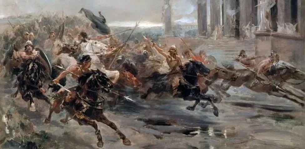 'Saqueo de Roma por los bárbaros', óleo de Karl Bruillov, siglo XIX, que representa la incursión vándala en 455. Dominio público 'Saqueo de Roma por los bárbaros', óleo de Karl Bruillov, siglo XIX, que representa la incursión vándala en 455. Dominio público