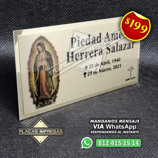 Placas para urnas con imagen a color de la virgen de Guadalupe