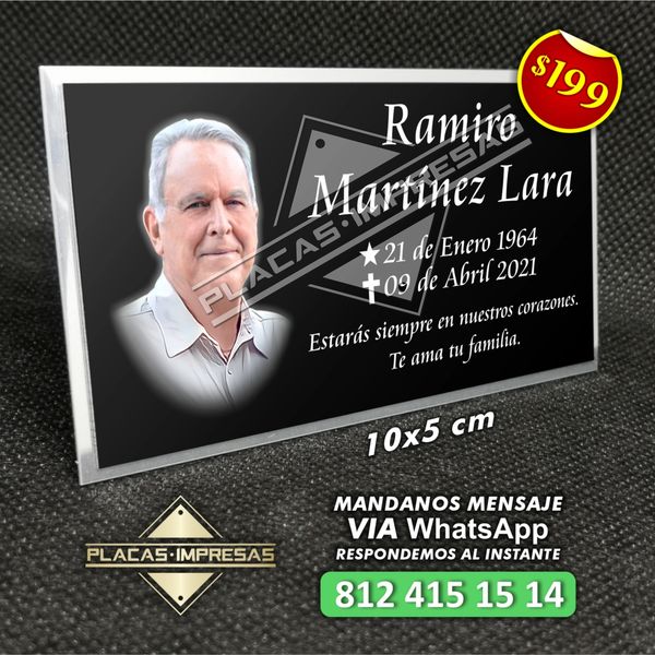 Placas para urnas en acabado negro texto plata e imágen a color