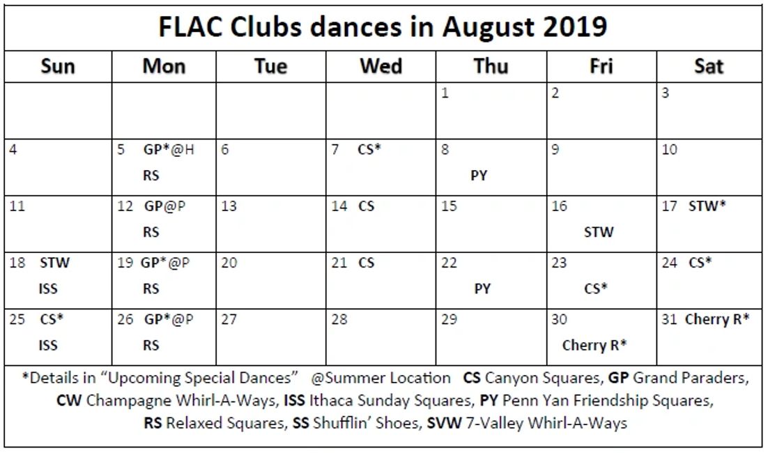 Monthly Calendars FLAC Square and Round Dancing in the Finger Lakes