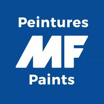 Logo of Peintures MF Paints with white text on blue background.