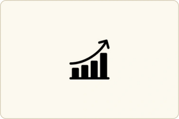 A black upward trending bar chart icon on a beige background.