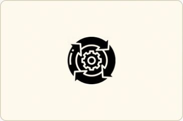 Black gear with circular arrows on a beige background symbolizing process or automation.